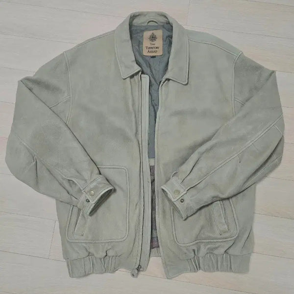 [BUNJANG] The Territory Ahead Suede Bomber Jacket XL Sage Green / The Territory Ahead 빈티지 스웨이드 가죽 봄버 자켓 XL