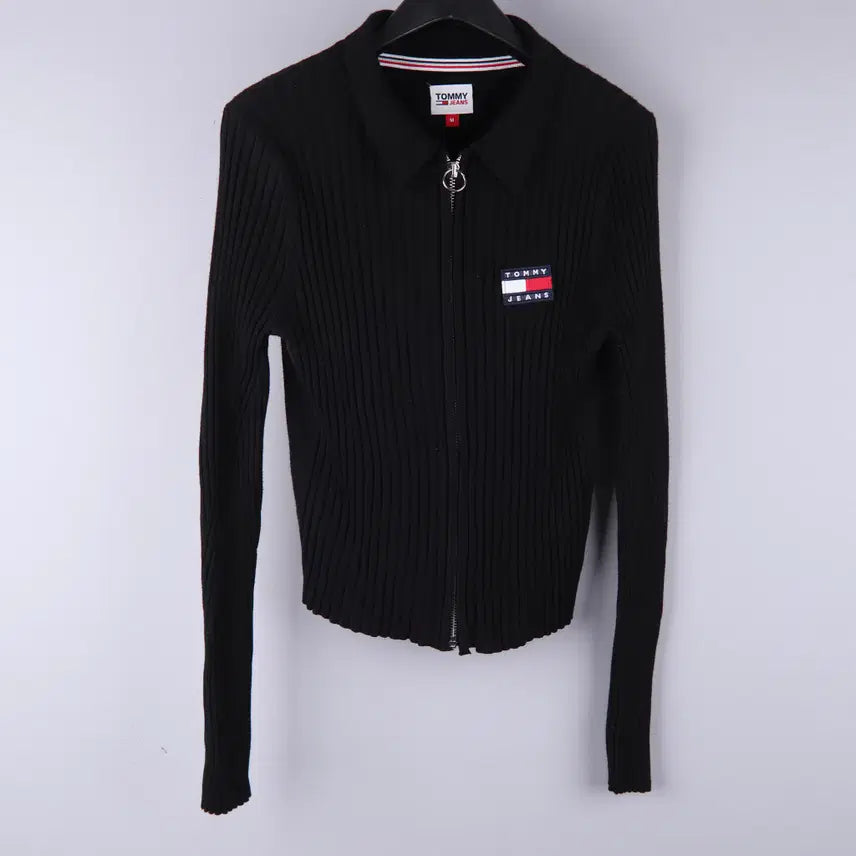 [BUNJANG] Tommy Hilfiger T-Shirt Women's Ribbed Zip-Up Cardigan Black M / (여성) 타미 타미진스 여성 골지 집업 가디건 블랙 (M)