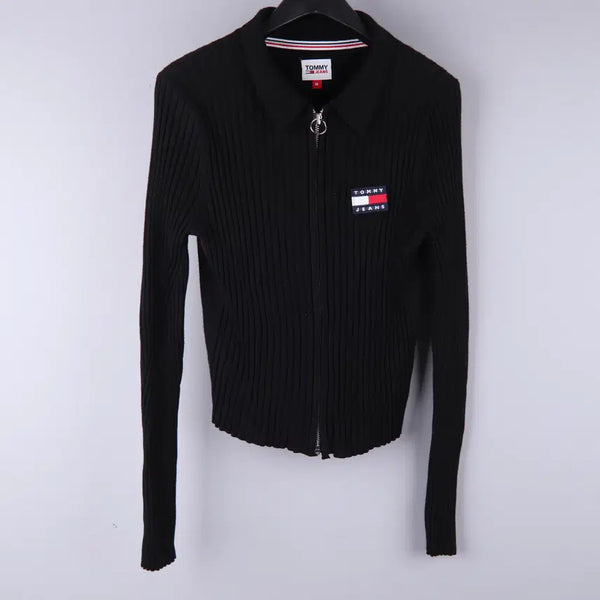 [BUNJANG] Tommy Hilfiger T-Shirt Women's Ribbed Zip-Up Cardigan Black M / (여성) 타미 타미진스 여성 골지 집업 가디건 블랙 (M)
