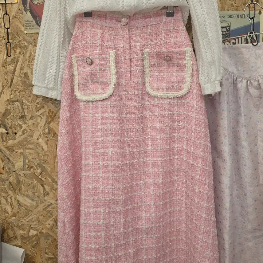 [BUNJANG] Pink Tweed Long Skirt / 핑크 트위드 스커트 F