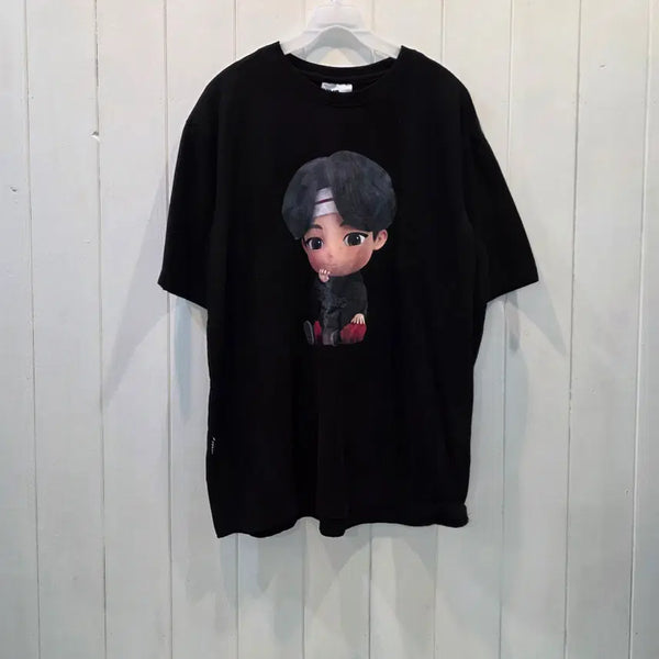 [BUNJANG] BTS Jin Character Logo Short Sleeve T-Shirt Black / BTS Jin 캐릭터 로고 반팔티