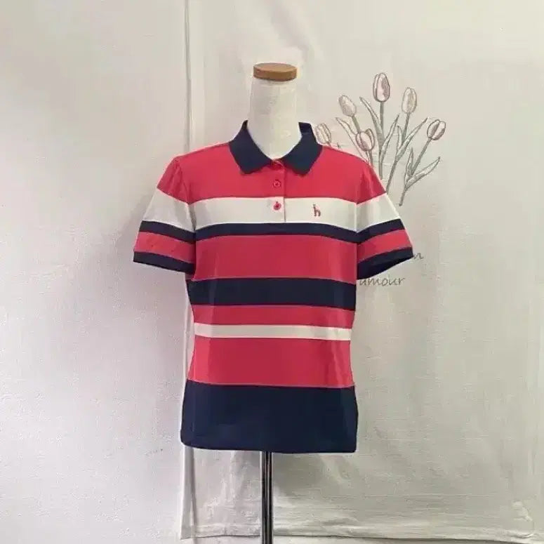 [BUNJANG] Hazzys Golf Women's Striped Short Sleeve Polo Shirt / 헤지스 골프 여성 스트라이프 반팔 폴로 셔츠 482