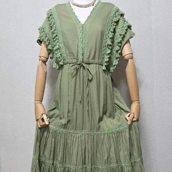 [BUNJANG] Khaki Bohemian Maxi Dress / 카키 보헤미안 롱원피스