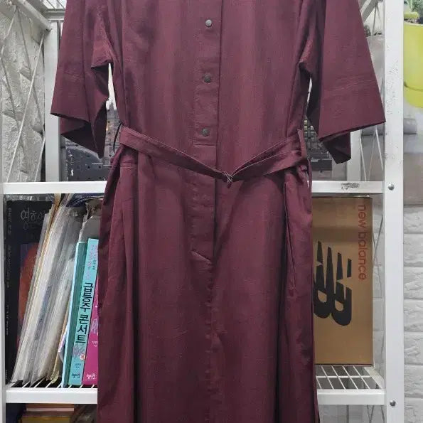 [BUNJANG] The Cashmere Short-Sleeve Shirt Dress Burgundy / 더캐시미어 셔츠형 반팔 롱원피스 55~66  와인 여름원피스 WM70