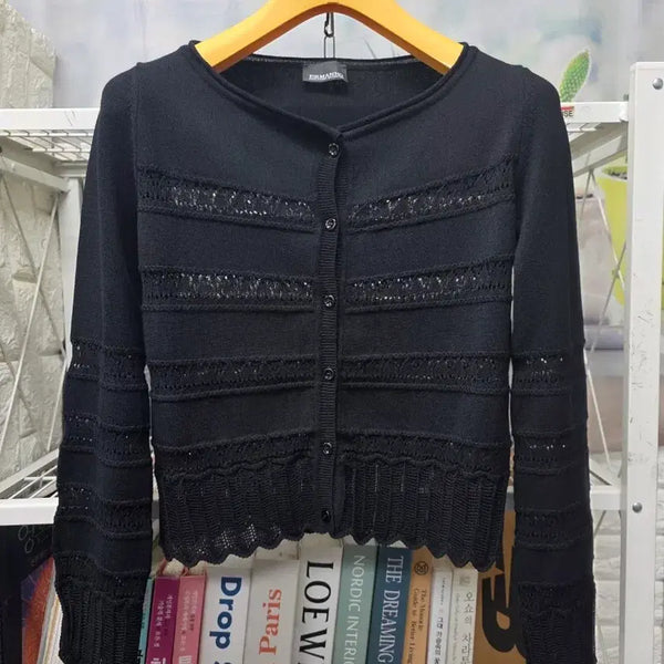 [BUNJANG] Ermanno Scervino Cropped Knit Cardigan S Black / 에르마노 설비노 크롭 니트 가디건 S 55 봄~초여름 니트 WM69