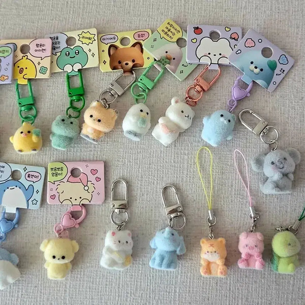 [BUNJANG] Flocking Keyrings Bundle Set / [키링,열쇠고리] 귀여운 후로킹 키링+덤 드로잉보드키링,다른키링