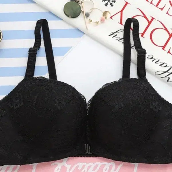 [BUNJANG] Black Lace Wireless Bra with Padding (Size 85AB) / 새)앞후크브라 검정 레이스브라 블랙
