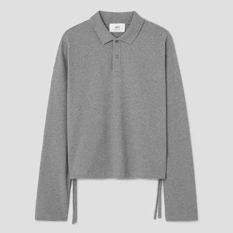 [BUNJANG] Ami Ami de Coeur Cropped Unisex Polo Shirt - M - Mélange Grey / 아미(Ami) 아미 드 쾨르 크롭 유니섹스 셔츠