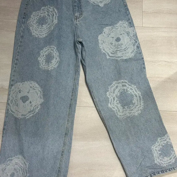 [BUNJANG] INTEMPO MOOD Ink Flower Spot Denim Pants / 인템포무드 잉크 플라워 스팟 데님