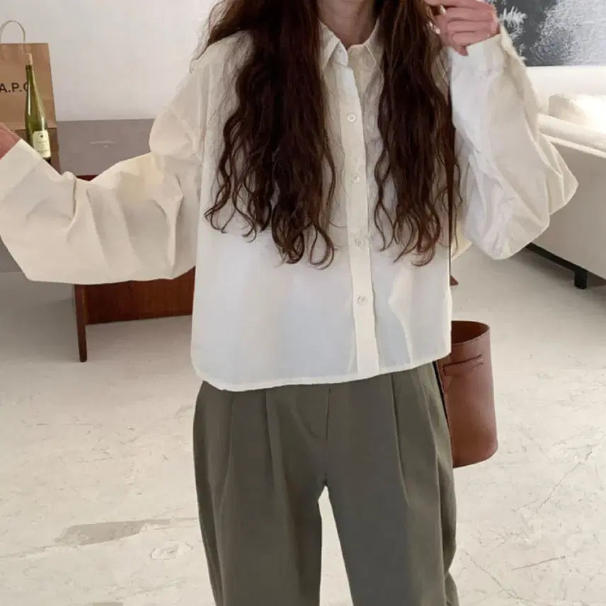 [BUNJANG] RICOI Oversized Short Shirt - Ivory Lemon Butter / (새상품)리코이 오버핏 숏 남방 셔츠 아이보리 레몬 버터 컬러