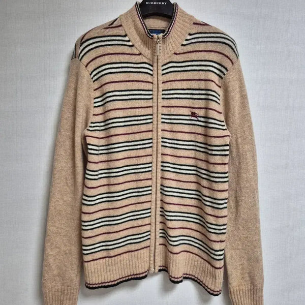 [BUNJANG] Burberry Blue Label Nova Stripe Wool Knit Zip-Up (L/100) / 버버리 블루라벨 김상혁 노바 스트라이프 울 니트짚업 L(100)