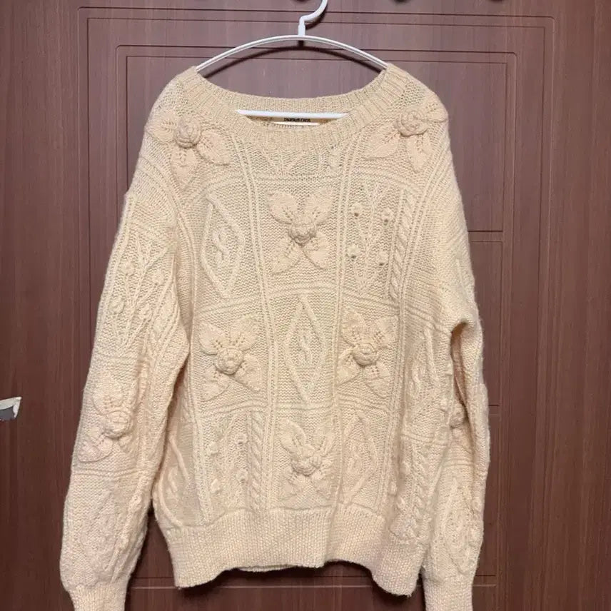 [BUNJANG] Japanese Vintage Yellow Flower Crochet Knit Sweater / 모리걸 하구미 일본 빈티지 연노랑 꽃 모양 플라워 크로셰 니트 스웨터