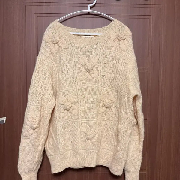 [BUNJANG] Japanese Vintage Yellow Flower Crochet Knit Sweater / 모리걸 하구미 일본 빈티지 연노랑 꽃 모양 플라워 크로셰 니트 스웨터