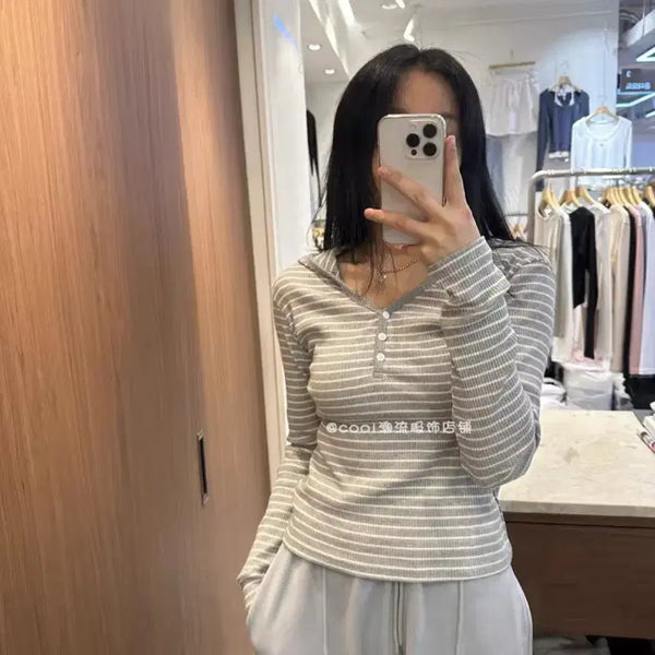 [BUNJANG] Stripe Long Sleeve Hoodie / 모리걸 빈티지 하구미 에이블리 무신사 스트라이프 그레이 긴팔 후드티