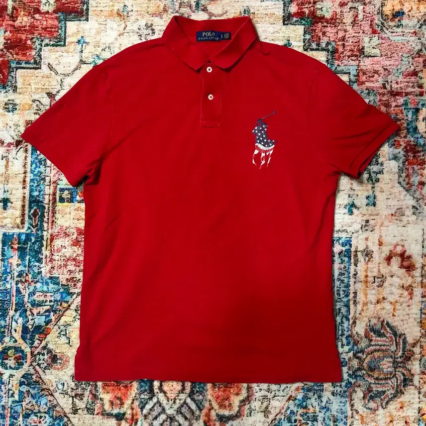 [BUNJANG] Polo Ralph Lauren Big Pony Flag Short Sleeve T-Shirt L / [L] 폴로 랄프로렌 성조기 빅포니 카라 반팔