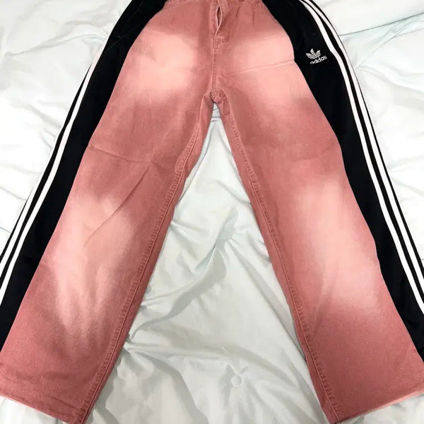 [BUNJANG] Adidas Custom Denim Jeans - Pink & Black Jersey Wash / 아디다스 커스텀 청바지 / 진핑크 / 블랙 져지 / 워싱바지