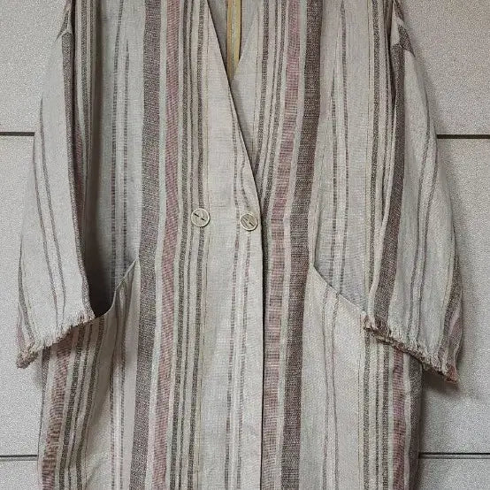 [BUNJANG] Thursday Island Striped Linen Long Cardigan / Thursday Island 스트라이프 린넨 롱 가디건
