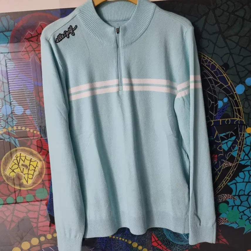 [BUNJANG] Elle Golf Light Blue Knit Zip-Up Sweater Size 90 / 엘르골프 하늘색 니트 긴팔 집업90 미착용