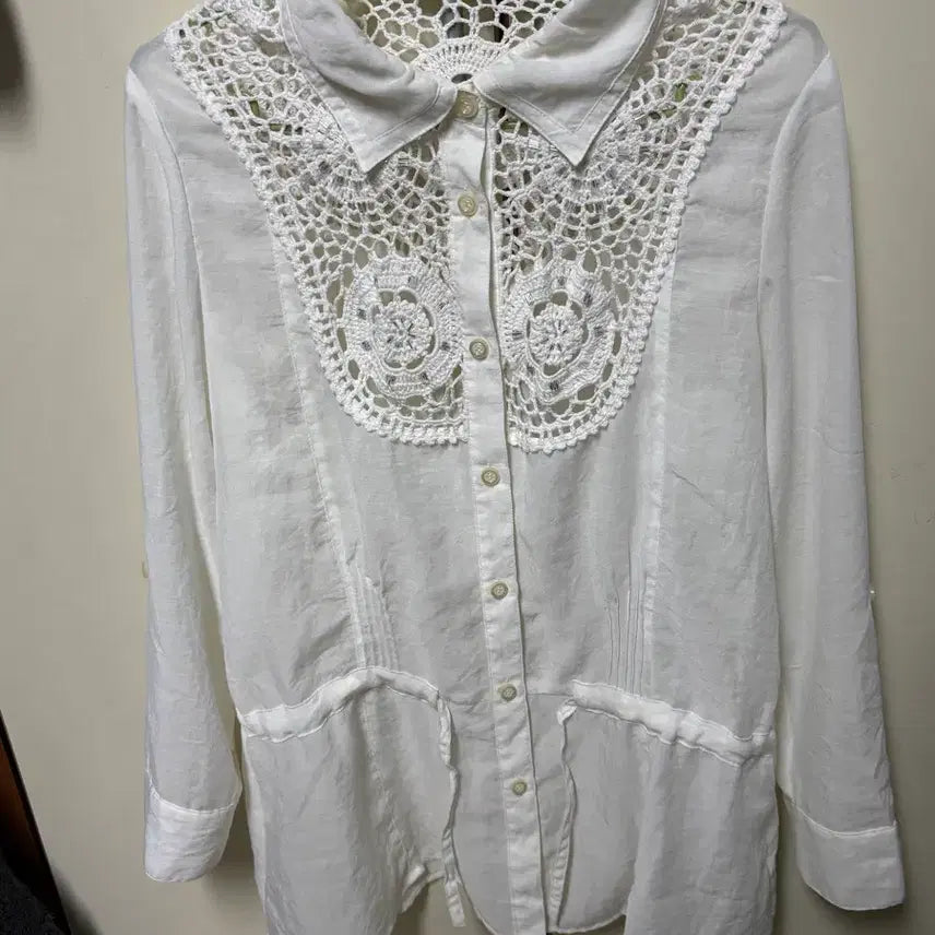 [BUNJANG] White Crochet Lace Blouse - Mori Girl Style, Vintage / 화이트 크로셰 레이스 블라우스 모리걸 일본 빈티지