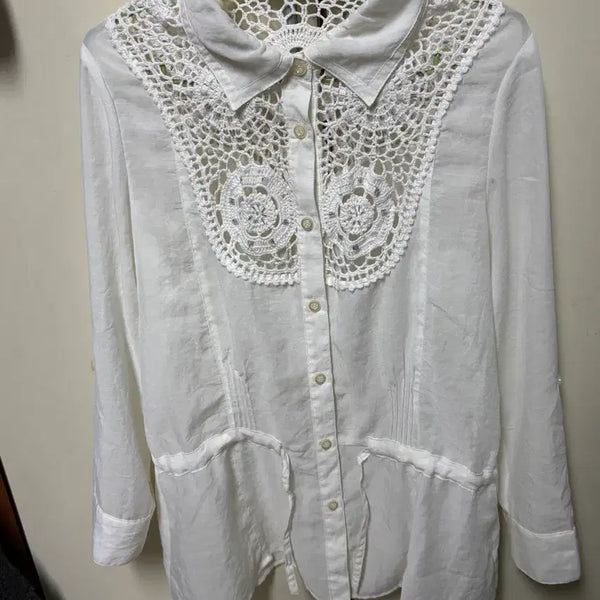 [BUNJANG] White Crochet Lace Blouse - Mori Girl Style, Vintage / 화이트 크로셰 레이스 블라우스 모리걸 일본 빈티지