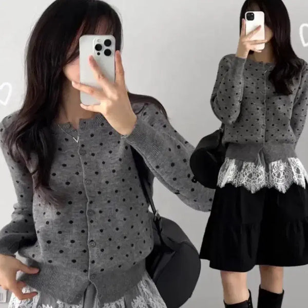 [BUNJANG] Dot Grey Cardigan / 도트 그레이 가디건