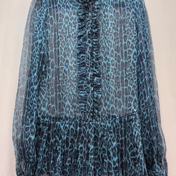 [BUNJANG] Zimmermann Blue Leopard Print Silk Blouse / (정품)짐머만 블루 레오파드 프린트 여성 블라우스