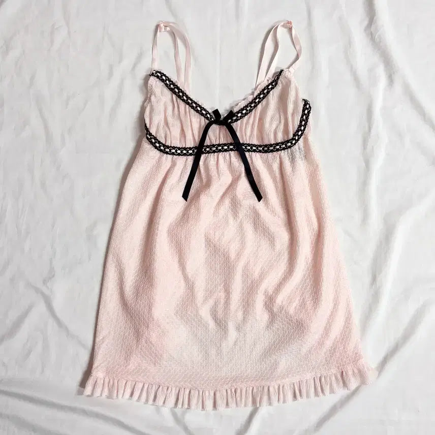 [BUNJANG] Hime Gyaru Ribbon Pink Slip Dress / 히메갸루 로걀 리본 핑크 슬립