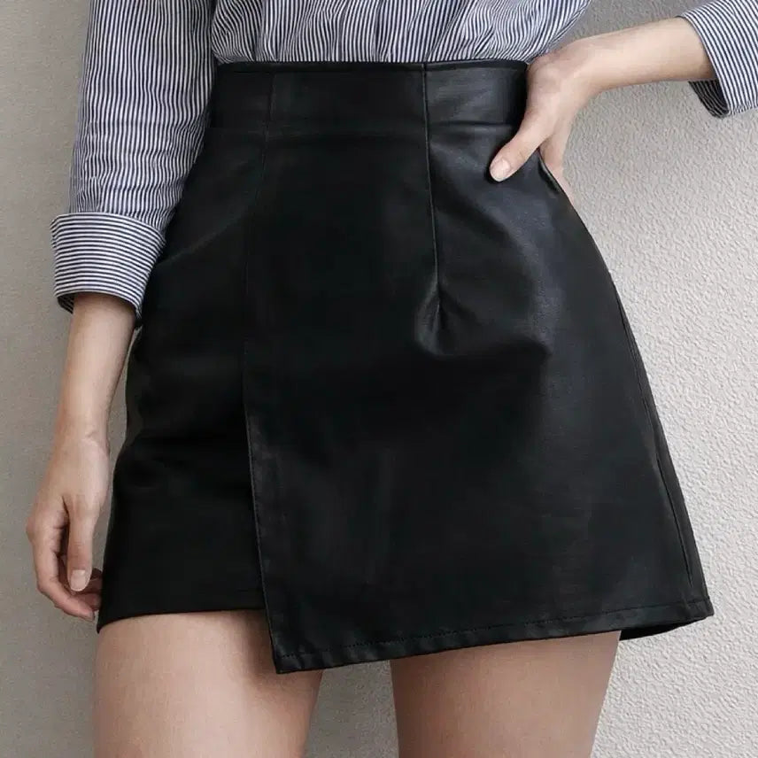[BUNJANG] Black Leather Mini Skirt / 블랙 레더 스커트