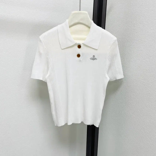 [BUNJANG] Vivienne Westwood Knit Polo Shirt Small Logo / 비비안웨스트우드  카라티 화이트  핑크 니트 자수  스몰로고