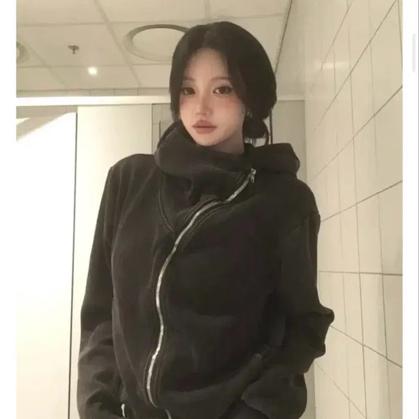 [BUNJANG] Avely Denim Diagonal Hoodie Zip-up / 에이블리 데님 사선 후드집업