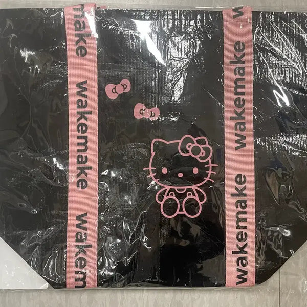 [BUNJANG] WakeMake x Hello Kitty Black Tartan Bag Tote Bag / 웨이크메이크 키티 콜라보 블랙 토트백 타포린백
