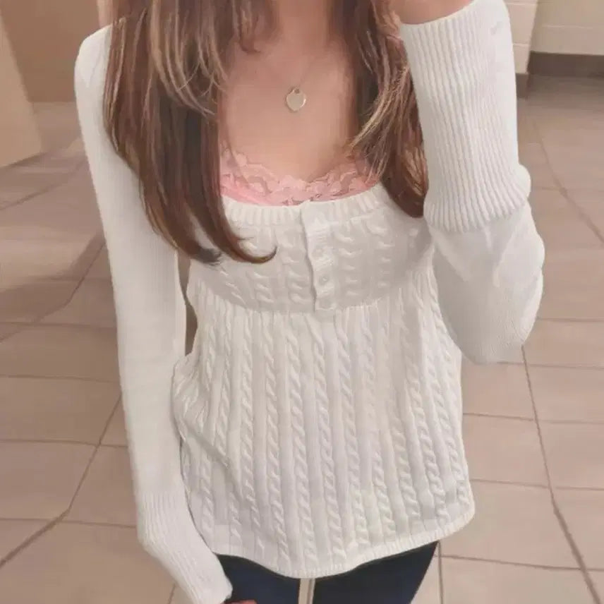 [BUNJANG] Mori Girl Hagumi Vintage White Ivory Cable Knit Cardigan / 모리걸 하구미 빈티지 화이트 아이보리 꽈배기 니트 가디건