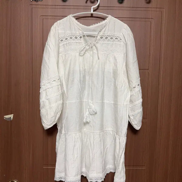 [BUNJANG] Morigirl Hagumi Vintage White Lace Crochet Embroidery Dress / 모리걸 하구미 몽골 빈티지 화이트 레이스 크로셰 자수 원피스