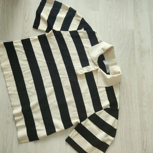 [BUNJANG] 8 Seconds Striped Knit Polo T-Shirt / 에잇세컨즈 단가라 반팔 카라 니트 티셔츠