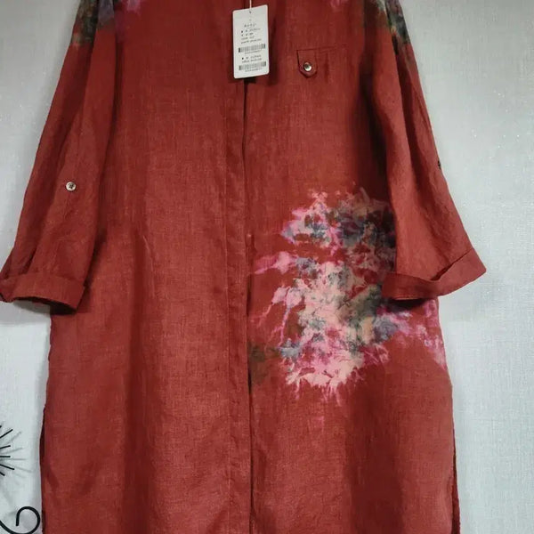 [BUNJANG] Natural Dyed Linen Long Jacket (Size 77) / 새것)브랜드 린넨 롱자켓 천연염색77