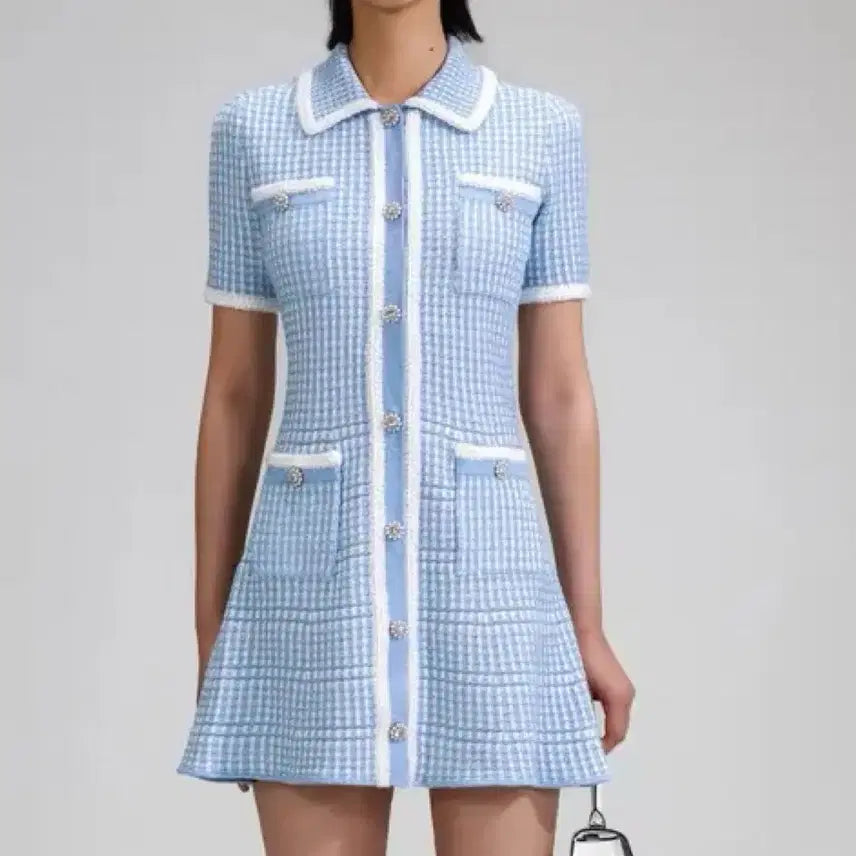 [BUNJANG] Self-Portrait Blue Lurex Knitted Mini Dress / self-portrait 셀프포트레이트 블루 니트 미니 드레스