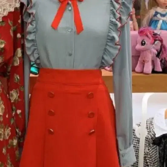 [BUNJANG] Sky Blue Frill Ribbon Blouse / 하늘색 프릴 리본 블라우스