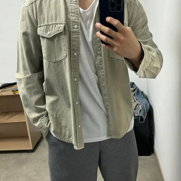 [BUNJANG] Zara Western Shirt Stone Color L / 자라 웨스턴 셔츠 스톤 컬러 L 100 썬페이딩