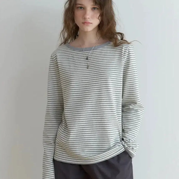 [BUNJANG] Dummyton Cookie Stripe T-Shirt (Gray) / 더미튼 Cookie stripe t-shirt (gray)