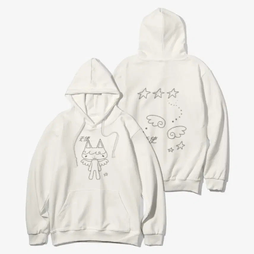 [BUNJANG] Mapleshop "Ivory Angel Cat" Printing Hoodie / 서브컬쳐 마플샵 만장님 아이보리 천사냥 프린팅 후드티