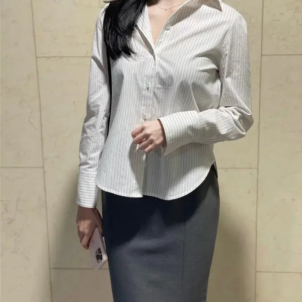 [BUNJANG] CLORE Self-Produced Classic Baby Blue-Gray Striped Shirt / CLORE 클로르 자체제작 클래시 베이비블루그레이 셔츠