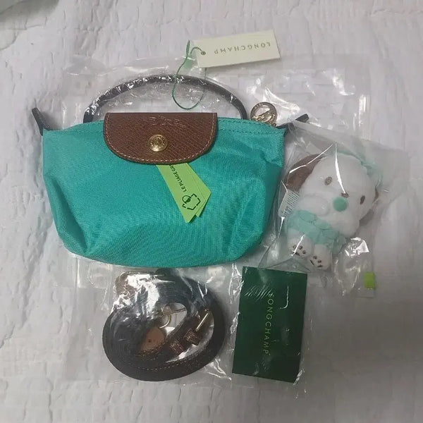 [BUNJANG] Longchamp Le Pliage Green Bag Set with Strap, Sanrio Charm, and Inner Bag / 정품 새상품 롱샴 르플리아쥬 그린 + 스트랩 + 산리오키링 + 이너백세트