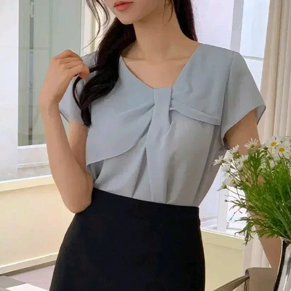 [BUNJANG] Maybe Baby Twist Ribbon Short-Sleeve Blouse / 메이비베이비 소라색 꼬임 리본 반팔블라우스 베니토 아뜨랑스 퍼빗 가내스라