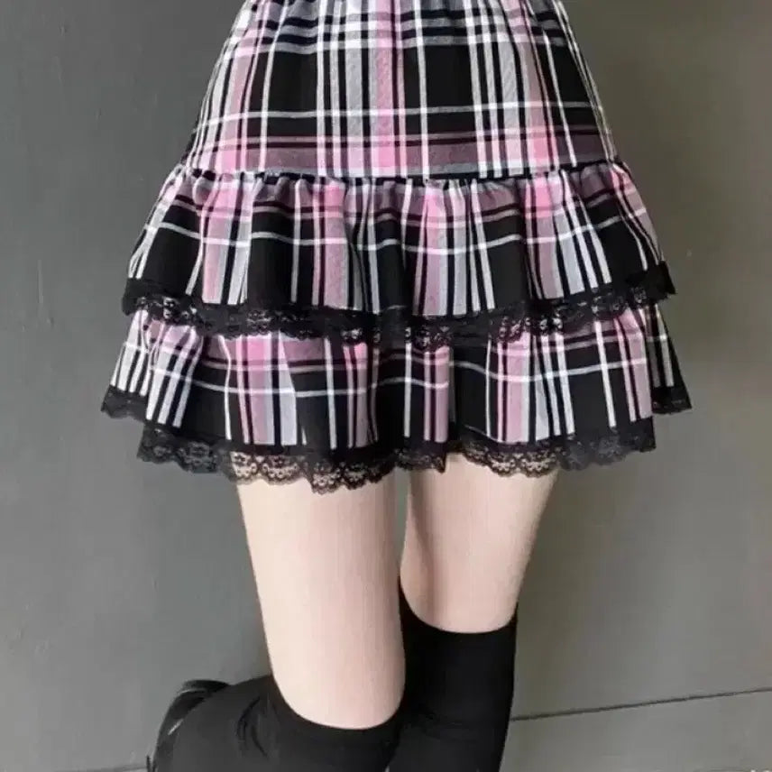 [BUNJANG] Noahsang Noah Black & Pink Check Skirt / 노아상노 블랙&핑크 체크 스커트