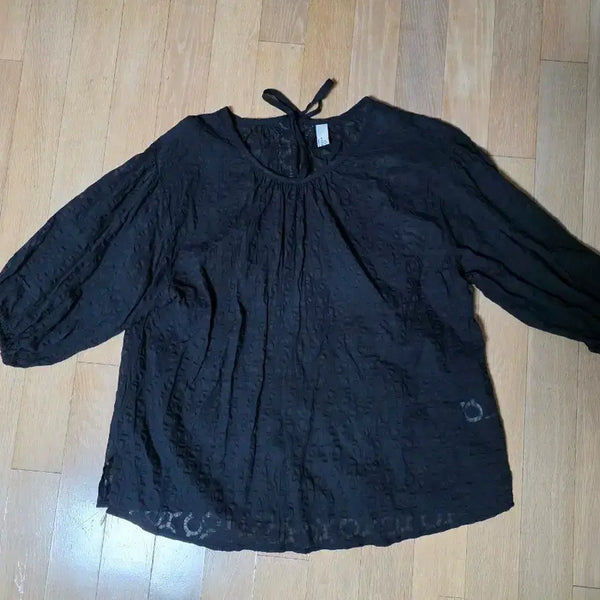 [BUNJANG] QY FIB ER ART Black See-Through Blouse with Ribbon Tie / QY FIB ER ART 블랙 시스루 블라우스 리본