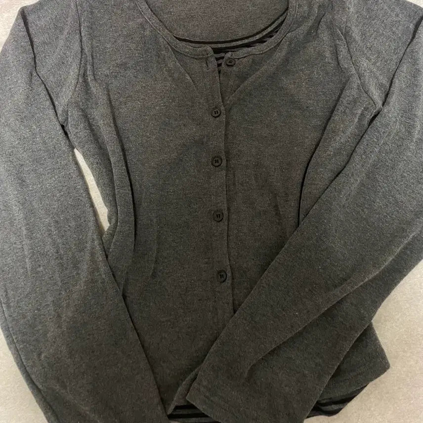 [BUNJANG] Striped Layered Cardigan Integrated Long Sleeve T-Shirt / 스트라이프 레이어드 가디건 일체형 긴팔티