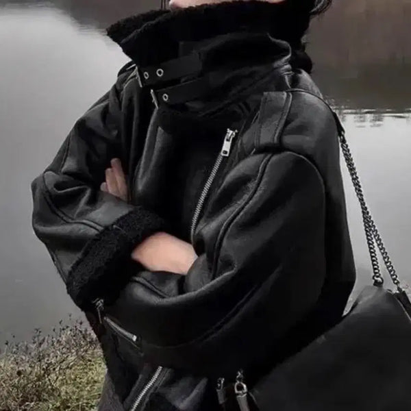 [BUNJANG] Lee Eun Black Buckle Mustang Jacket / 이은 블랙 버클 무스탕