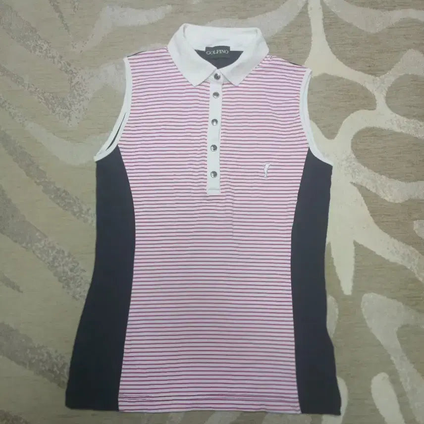 [BUNJANG] GOLFINO Striped Sleeveless Golf Polo Shirt / 골피노 스트라이프 민소매 골프 티셔츠