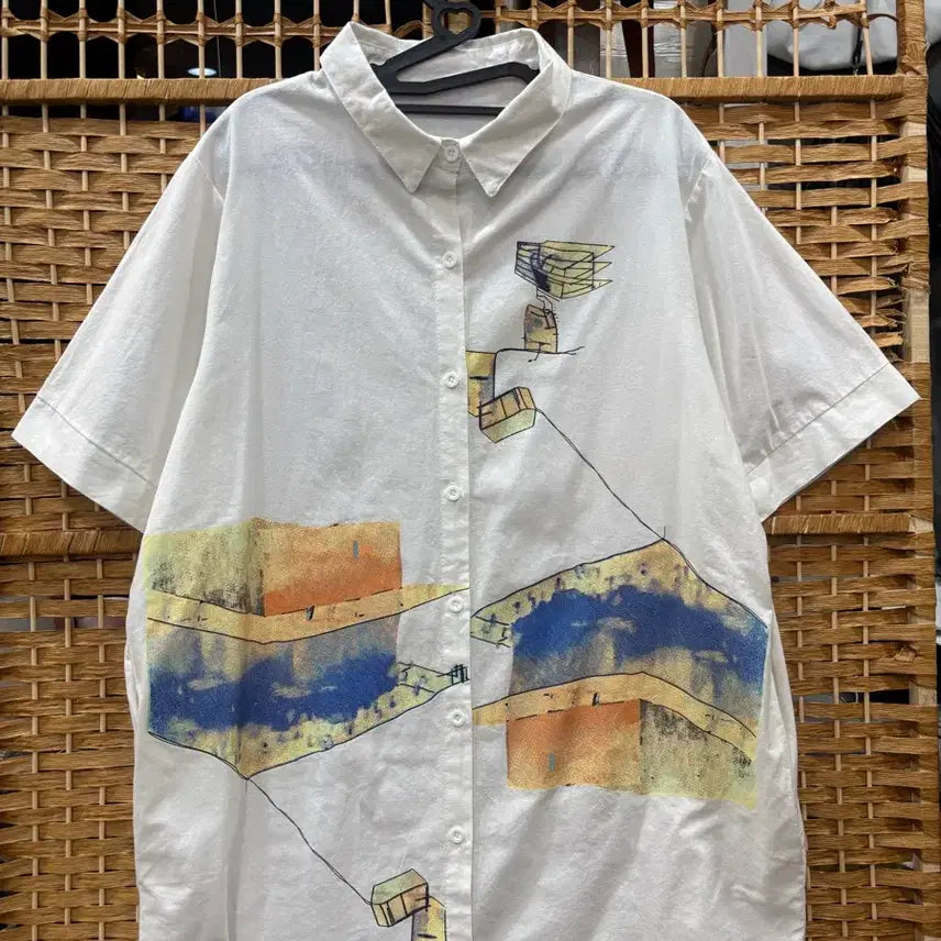 [BUNJANG] Long Cotton Printed Shirt / 롱 남방