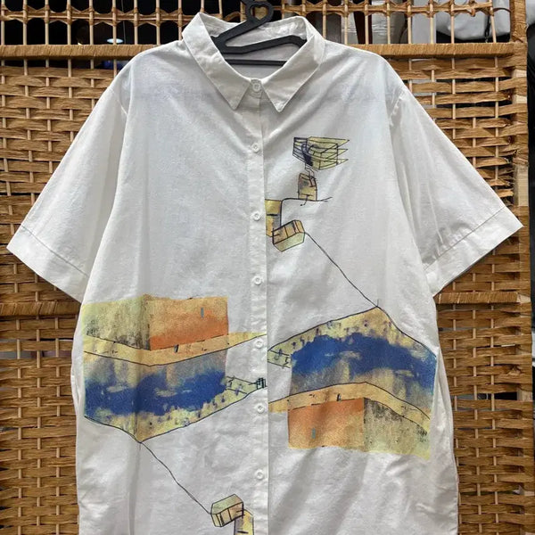 [BUNJANG] Long Cotton Printed Shirt / 롱 남방